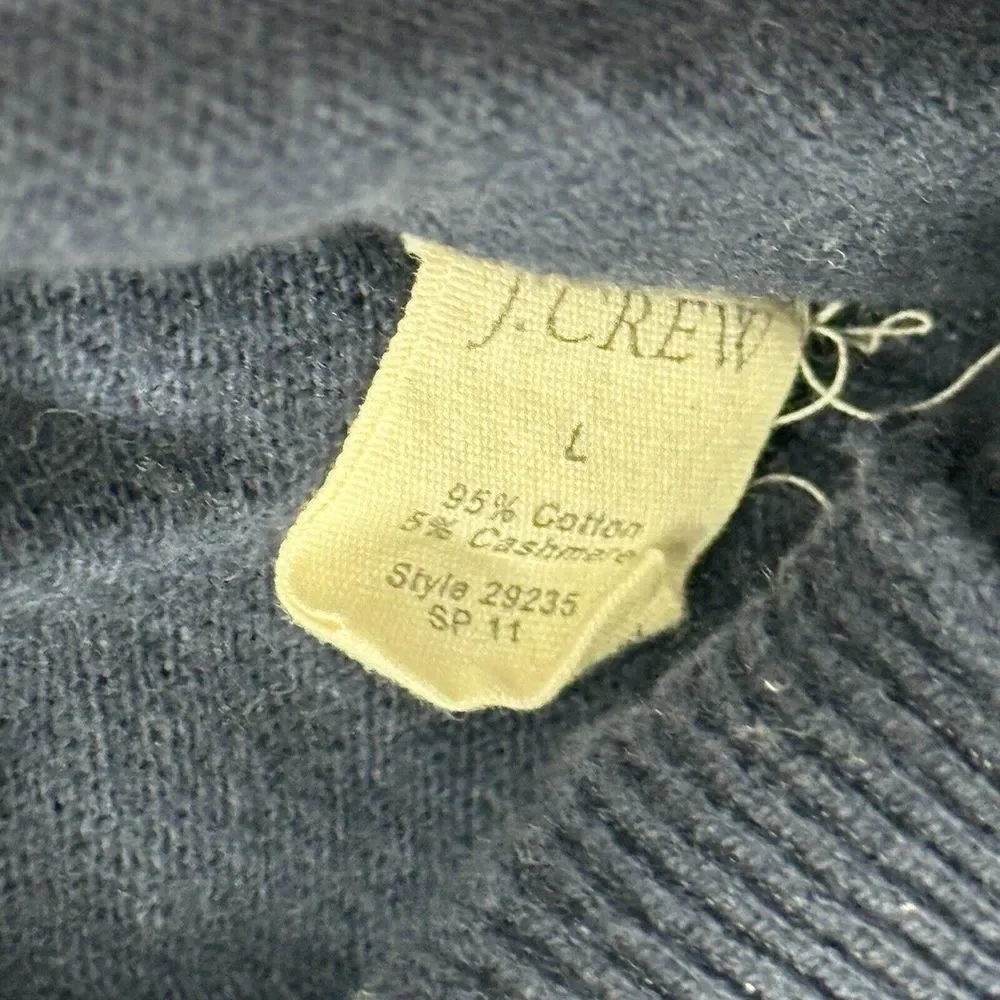 J.CREW Shirt Mens Large Navy V‎ Neck Sweater Shirt Cotton Cashmere Blend #29235